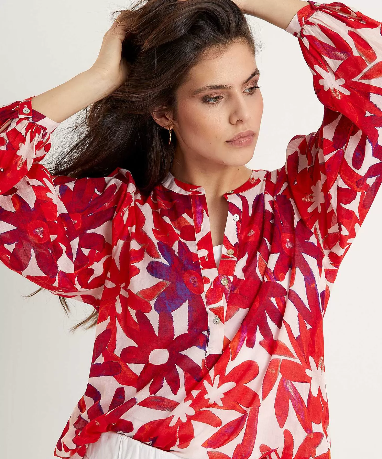 0039 ITALY Cotton Voile Blouse Bloemen Anni New