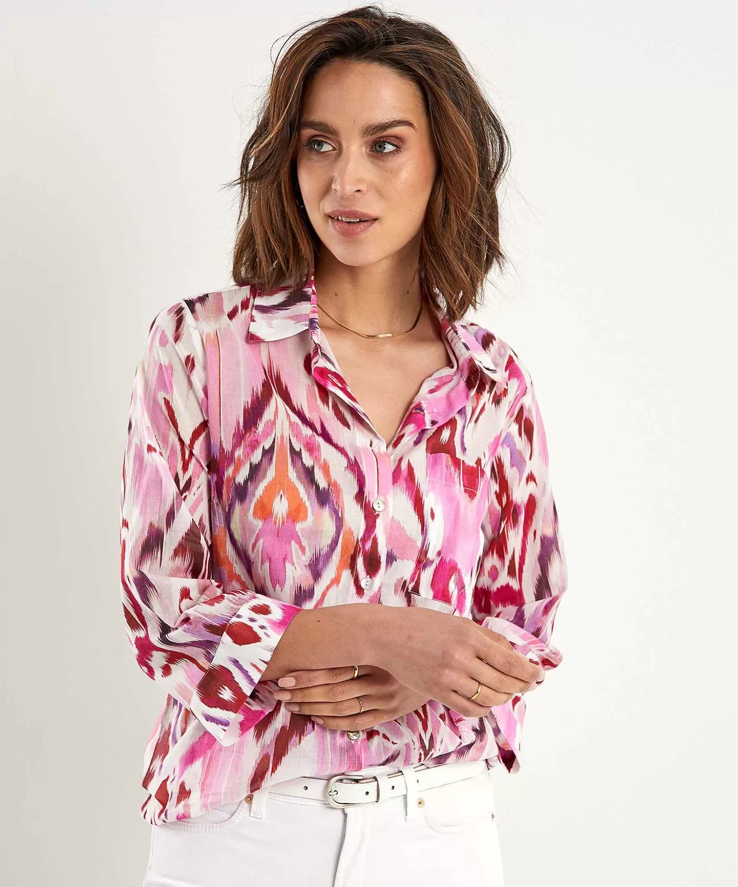 * Cotton Voile Blouse Ikat Multicolor Flash Sale