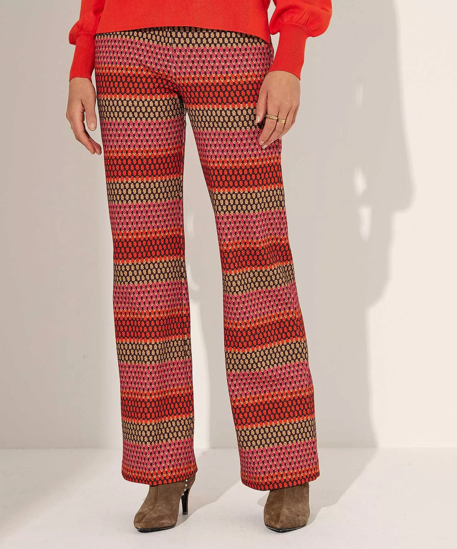 KYRA Multicolor Structuur Wide Leg Broek Ferris Flash Sale