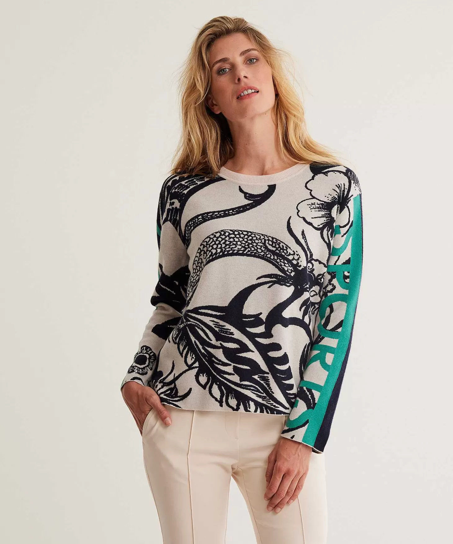 Marc Cain Sports Jacquard Trui Met Bloemenprint En Bies Hot